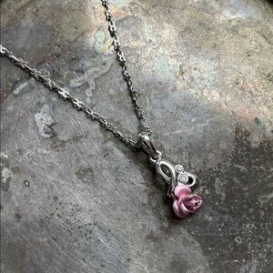 Elegant Vintage Silver and Pink Pendant Necklace with two sparkly crystals